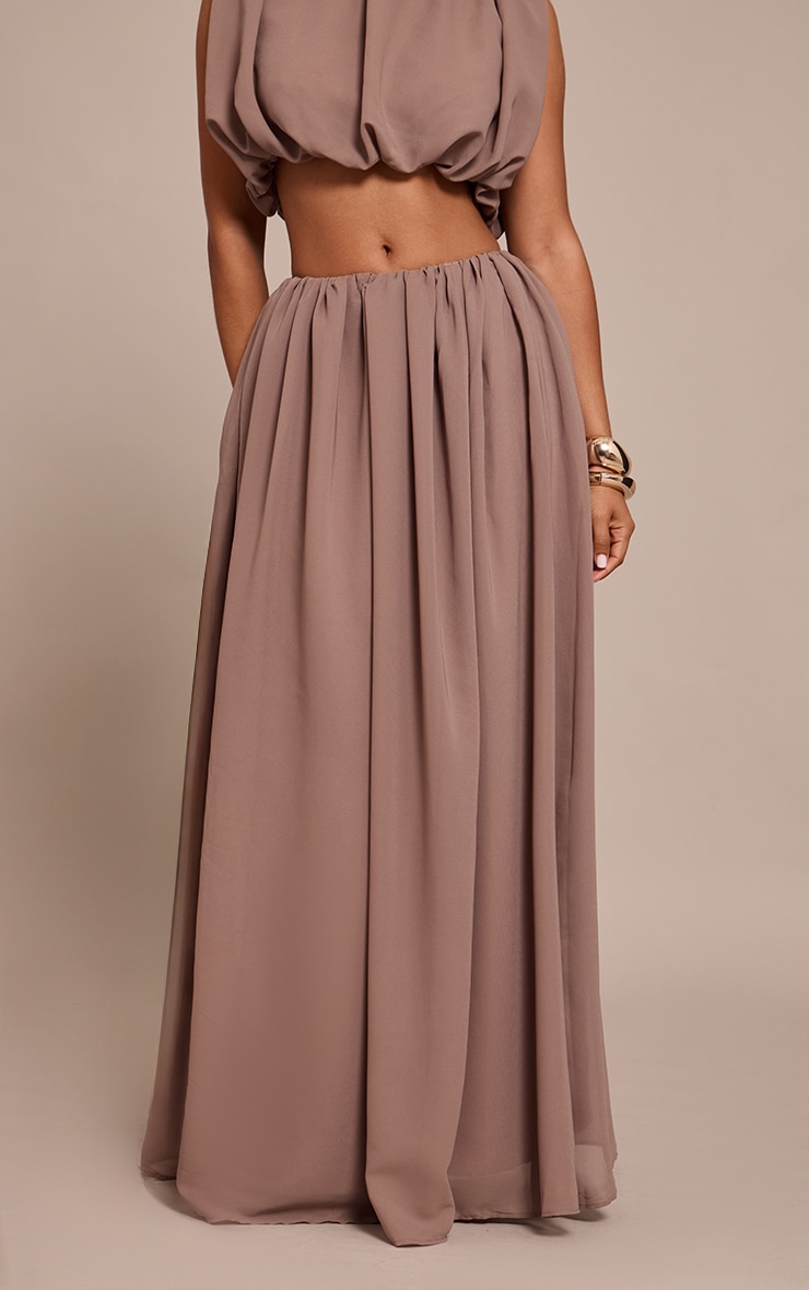 Petite Taupe Chiffon Bubble Maxi Skirt image 2