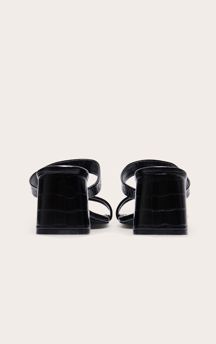 Black Croc Pu Wide Fit Square Toe Block Heeled Mules image 3