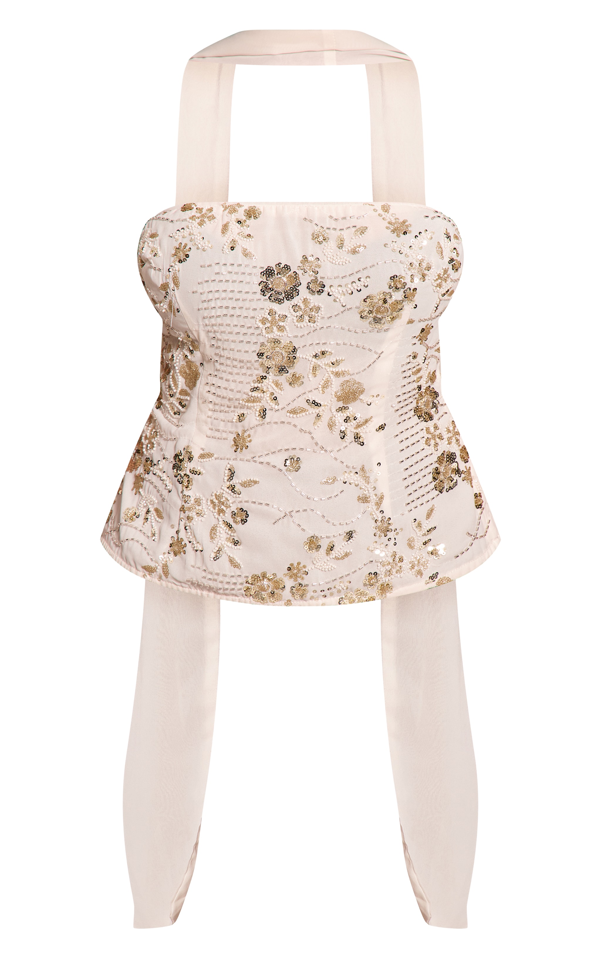 Shape Cream Floral Sequin Bandeau Scarf Detail Top image 5