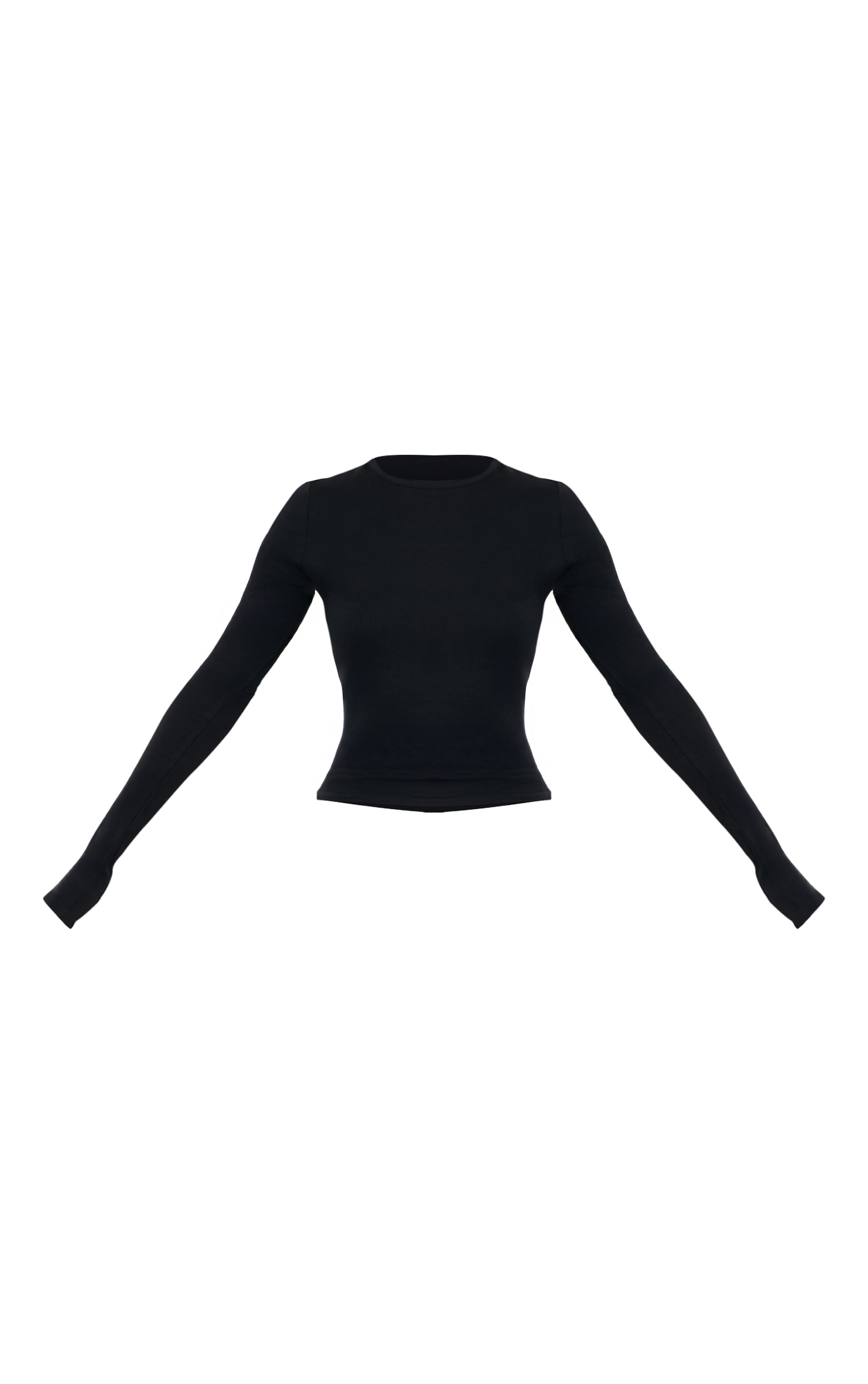 Black Cotton Crew Neck Long Sleeve Top image 5