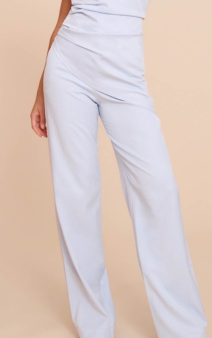 Powder Blue Tailored Woven Wide Leg Pants image 4