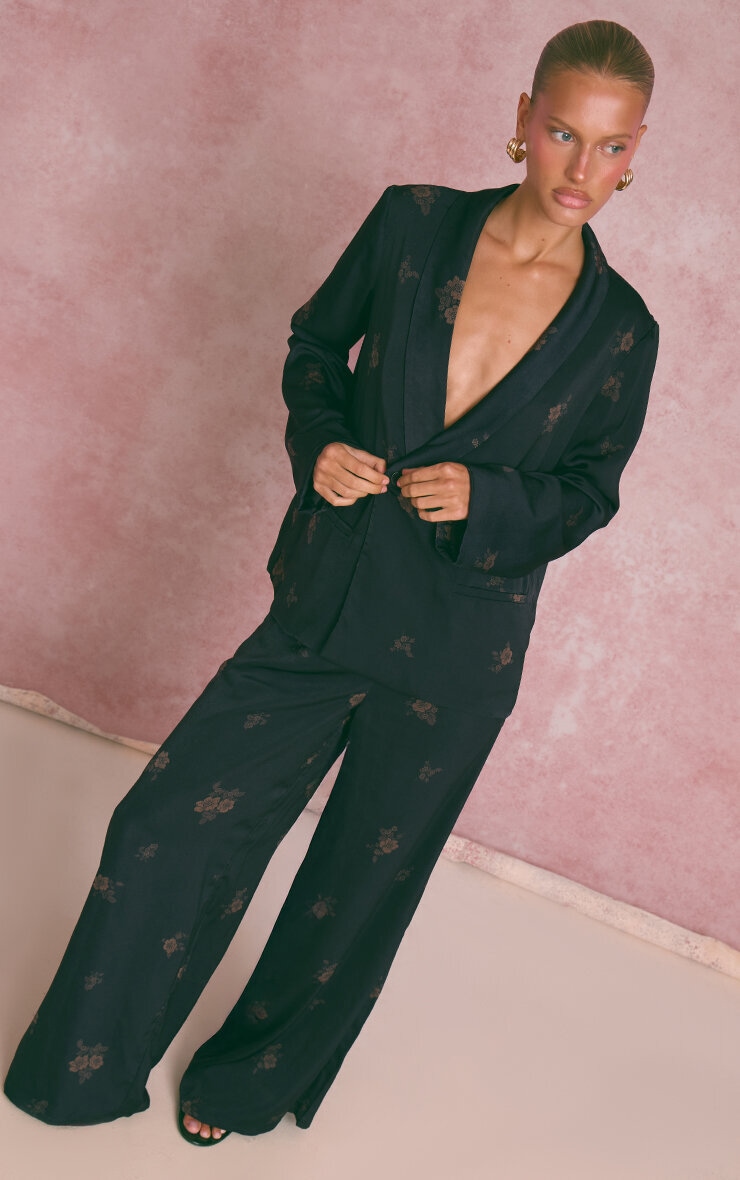 Navy Ditsy Floral Satin Suit Jacket image 3