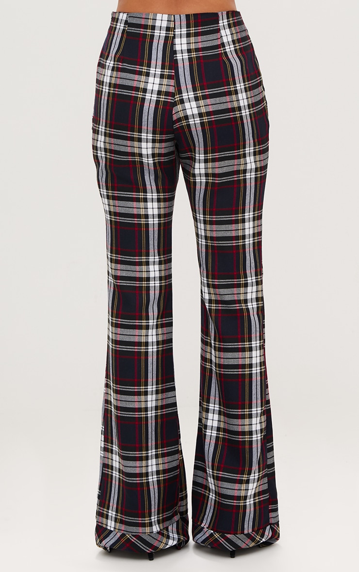 Navy Tartan Mix Check Flare Trousers 4