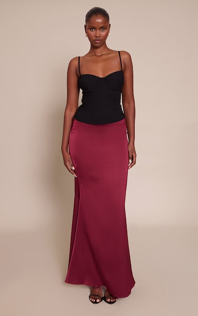Wine Satin Floaty Maxi Skirt