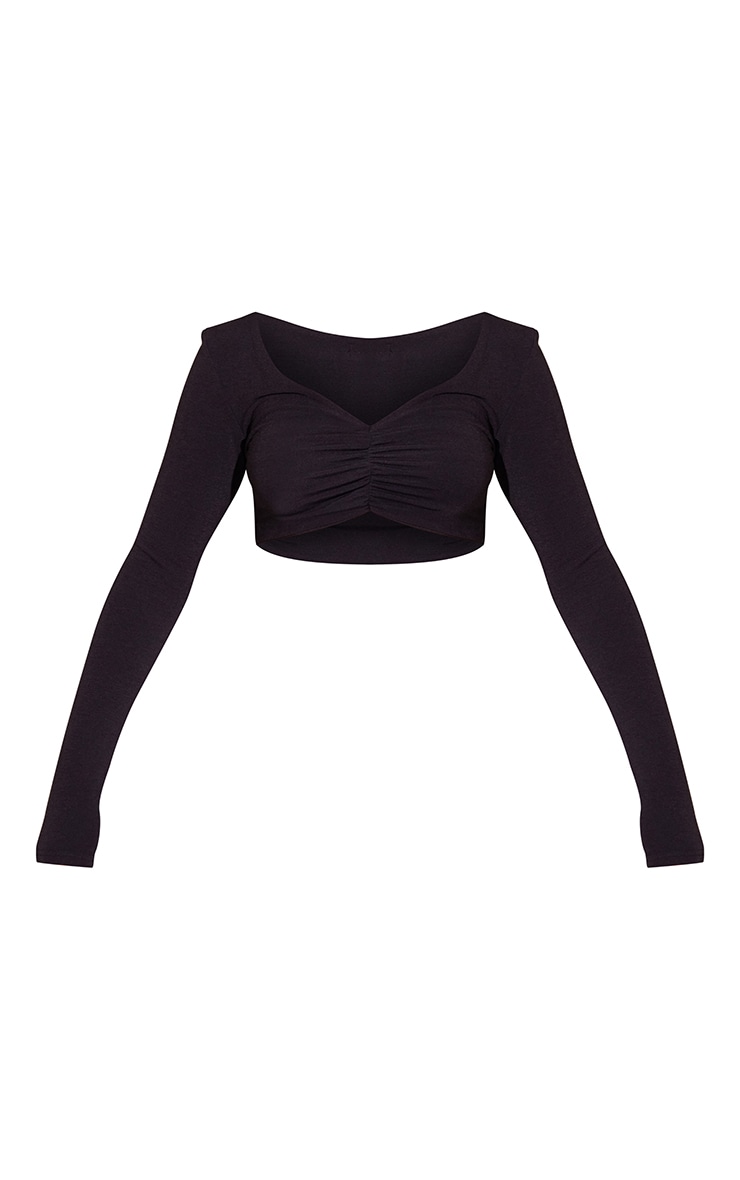 Black Contour Jersey Ruched Front Crop Top image 5