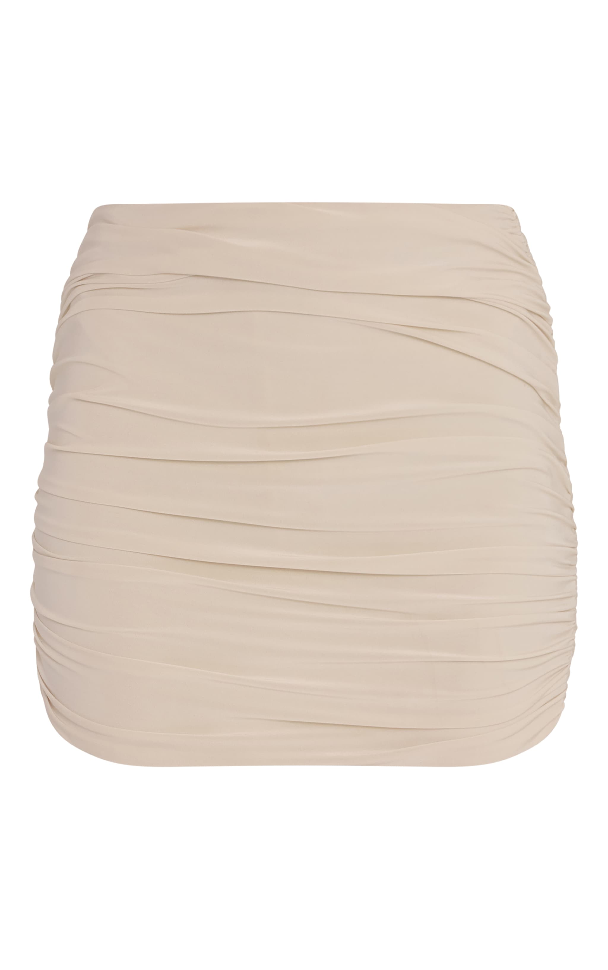 Cream Slinky Ruched Low Rise Mini Skirt image 6