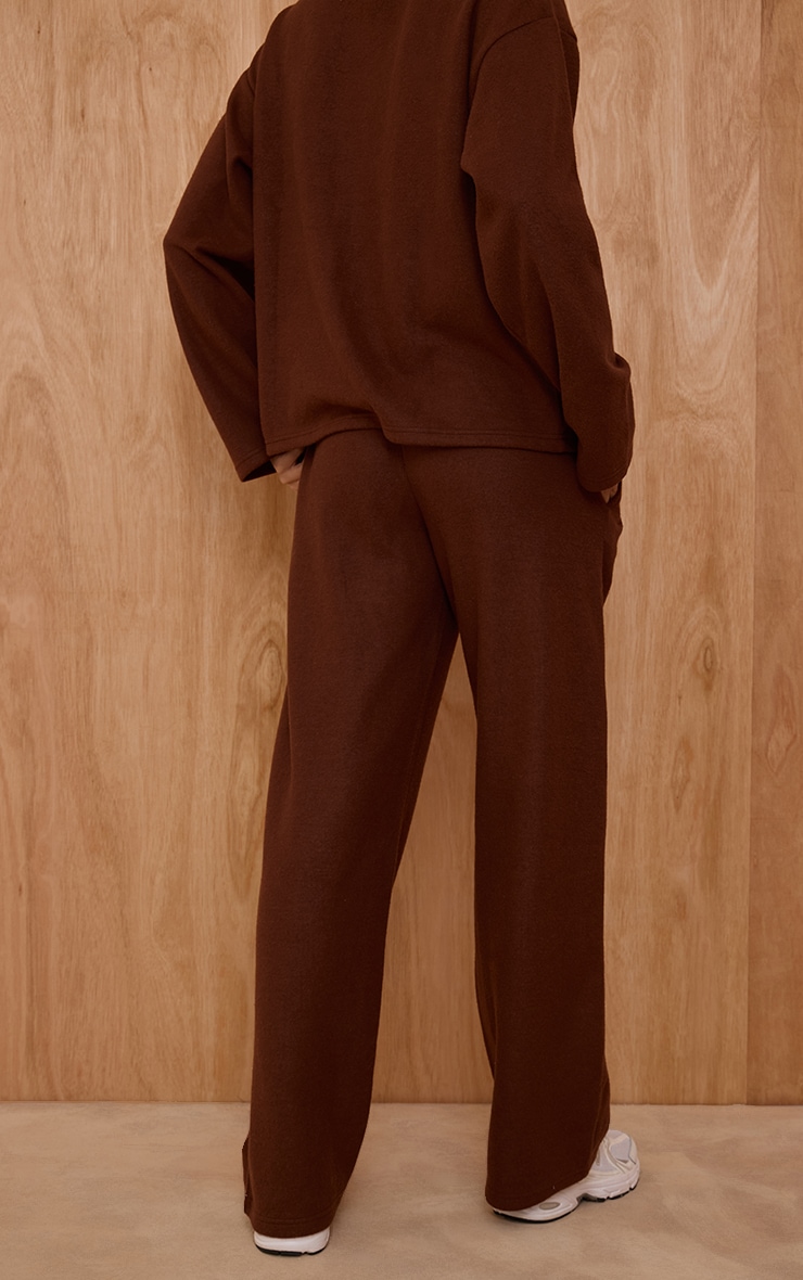 Chocolate Brown Brushed Soft Touch Wide Leg Pant  image 3