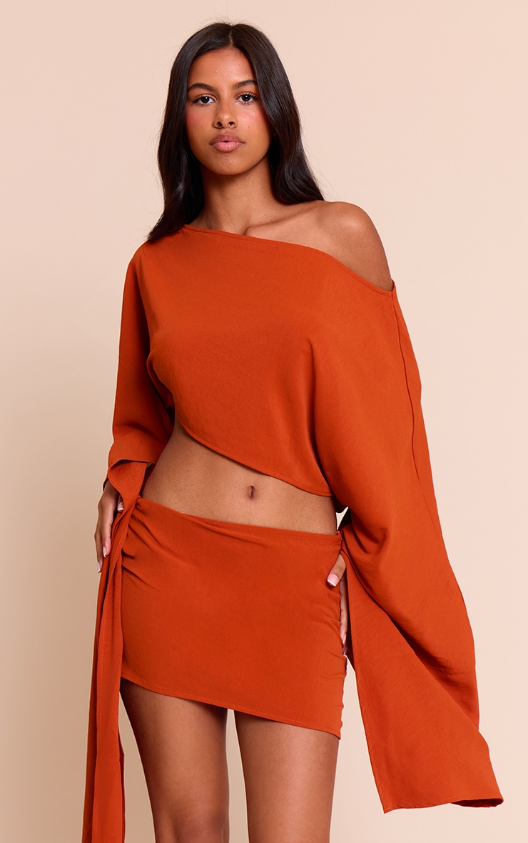 Petite Rust Floaty Knot Side Mini Skirt image 1