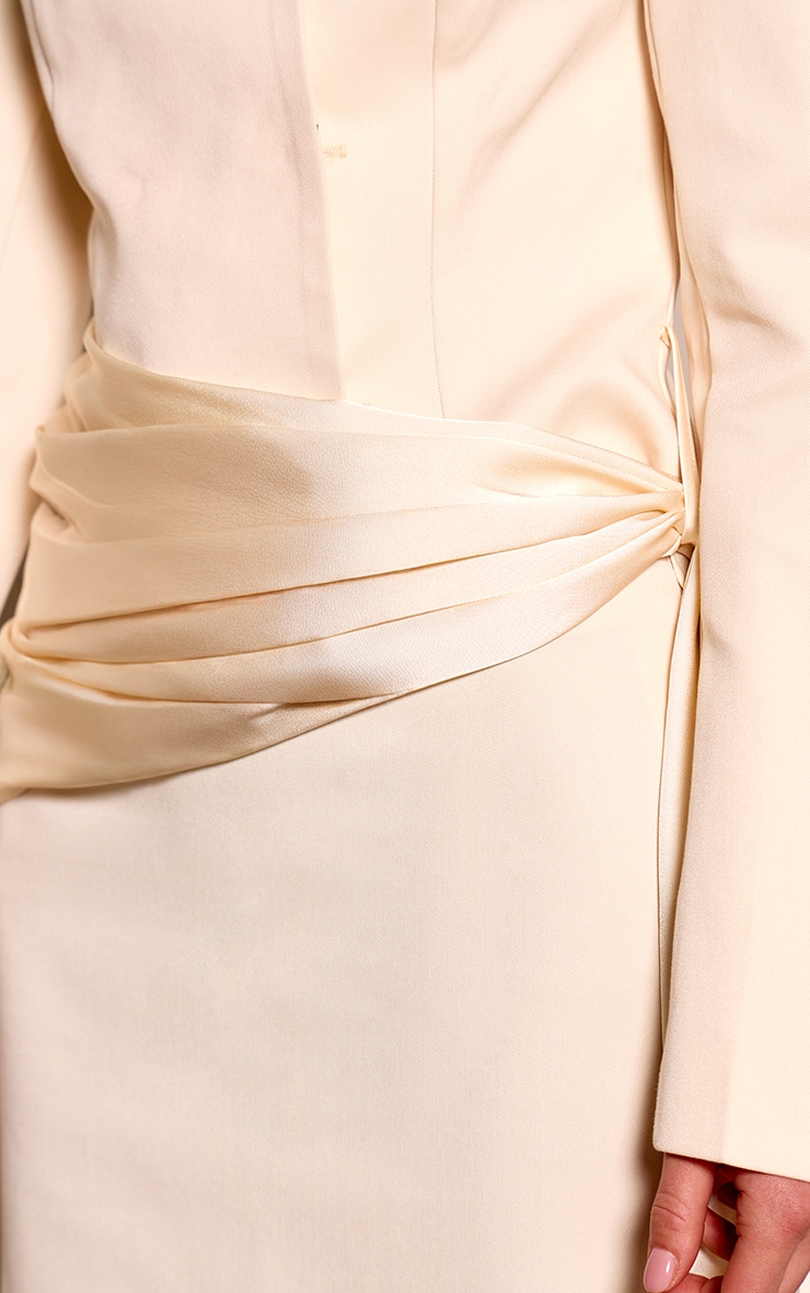 Almond Woven Collarless Satin Drape Blazer image 4