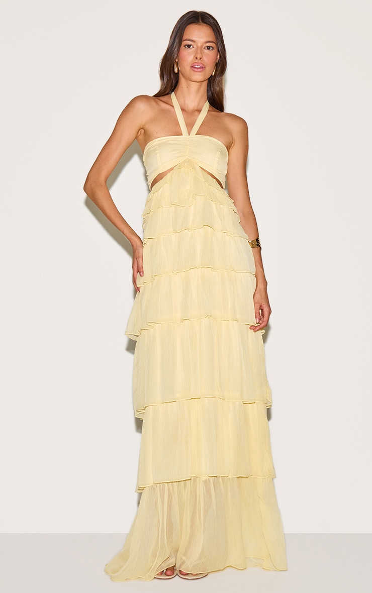 Lemon Ruched Bust Frill Tiered Maxi Dress image 3