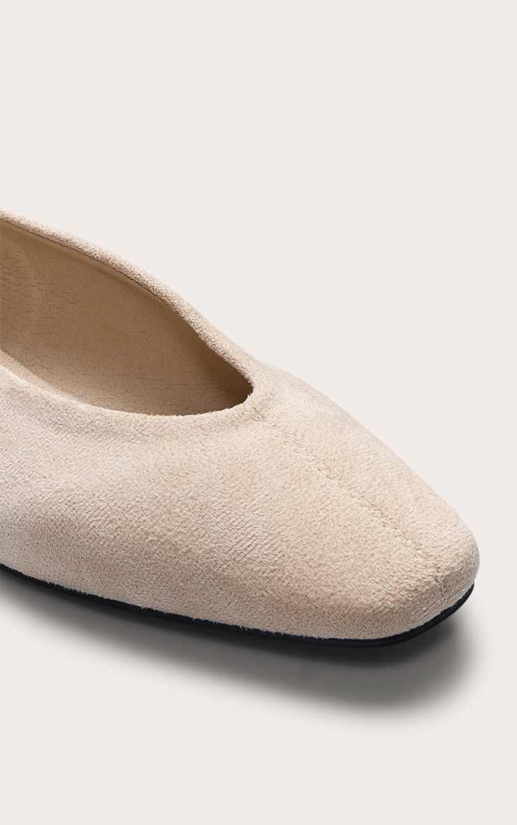 Cream Faux Suede Square Toe Seam Detail Ballet Flats image 5