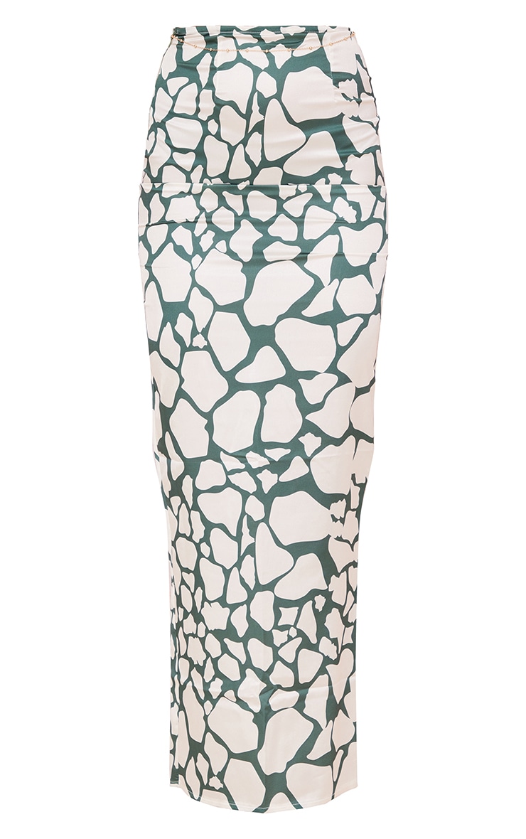 Green Printed Satin Maxi Skirt image 6