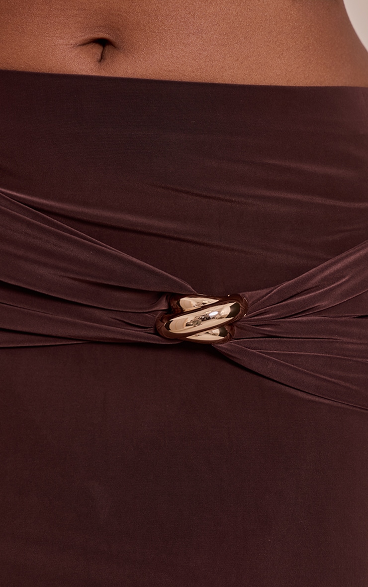 Chocolate Slinky Cut Out Twist Detail Trim Mid Rise Maxi Skirt image 4