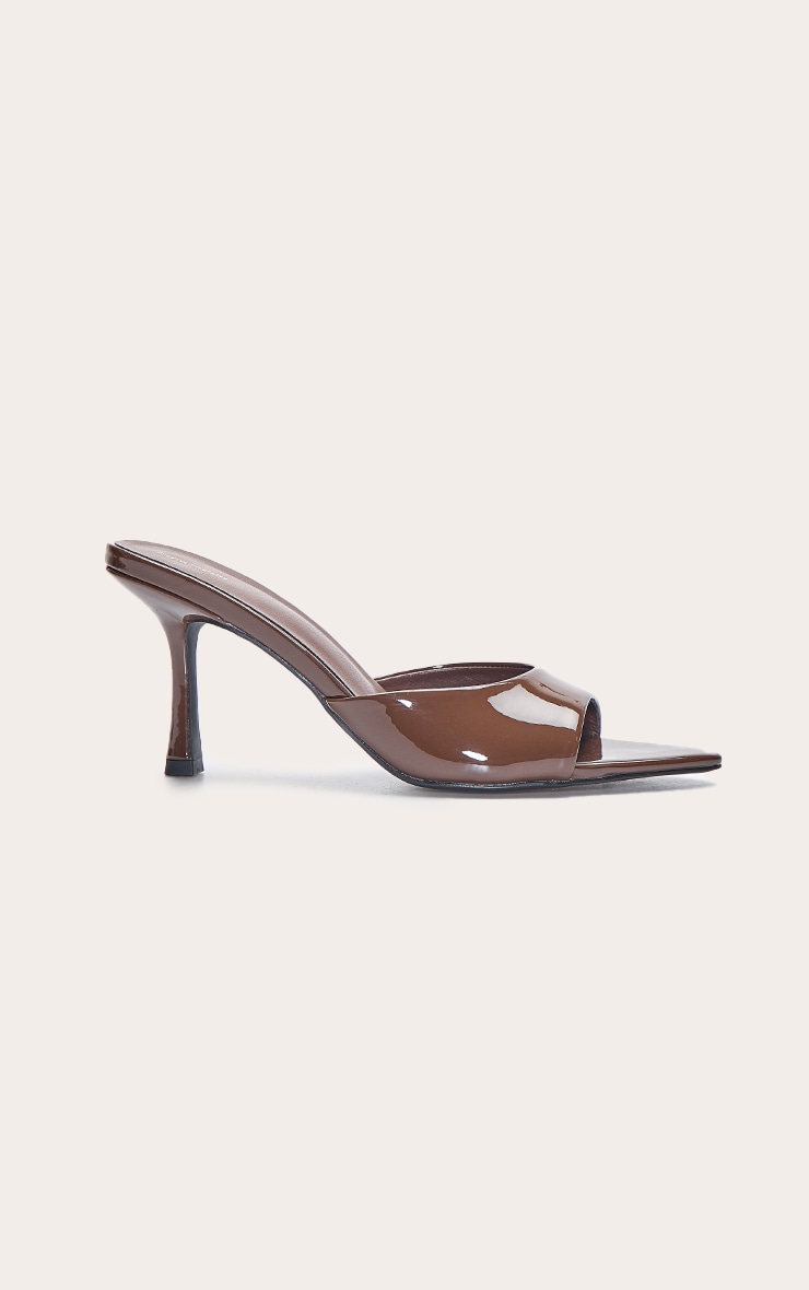 Chocolate Patent Point Toe Heeled Mules image 2