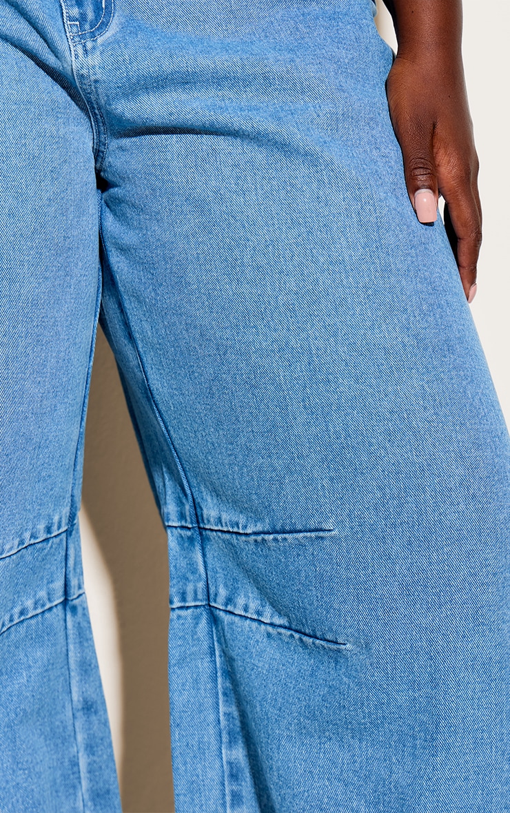 Plus Mid Blue Wash Seam Detail Barrel Jean image 4