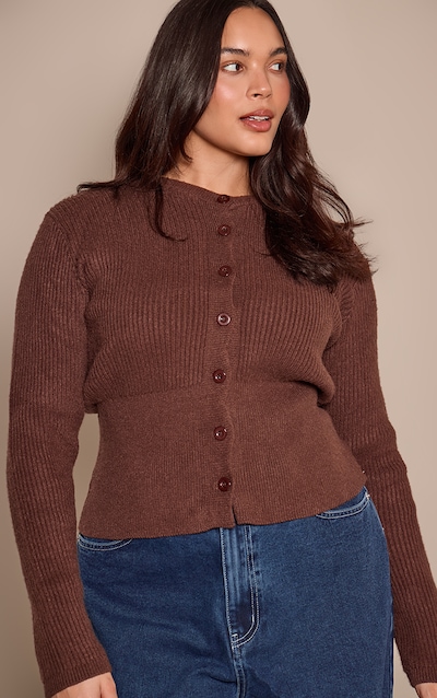 Plus Chocolate Cinched Waist Button Down Cardigan