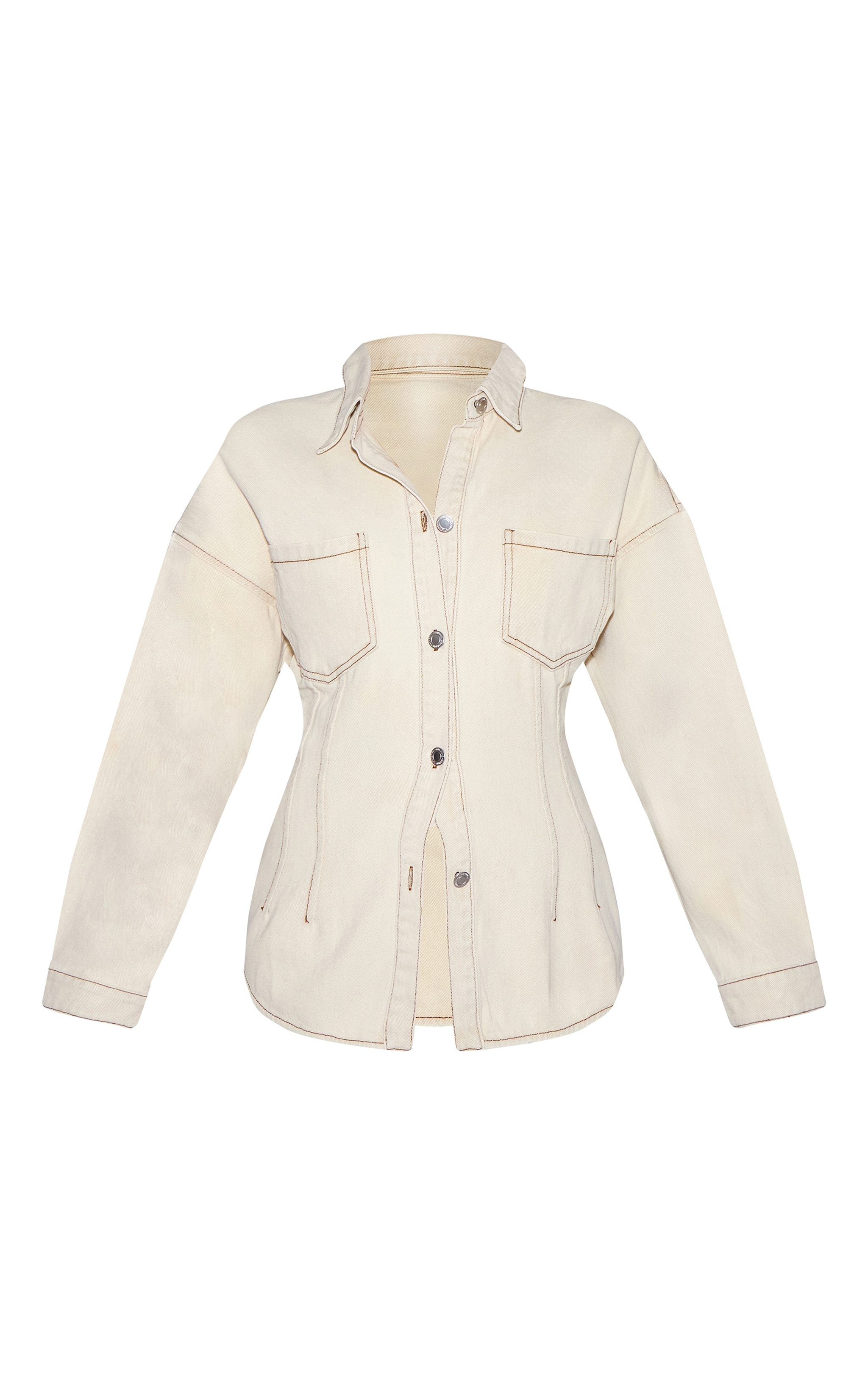 Chemise longue en jean gris pierre délavé à coutures contrastantes et taille cintrée image 5