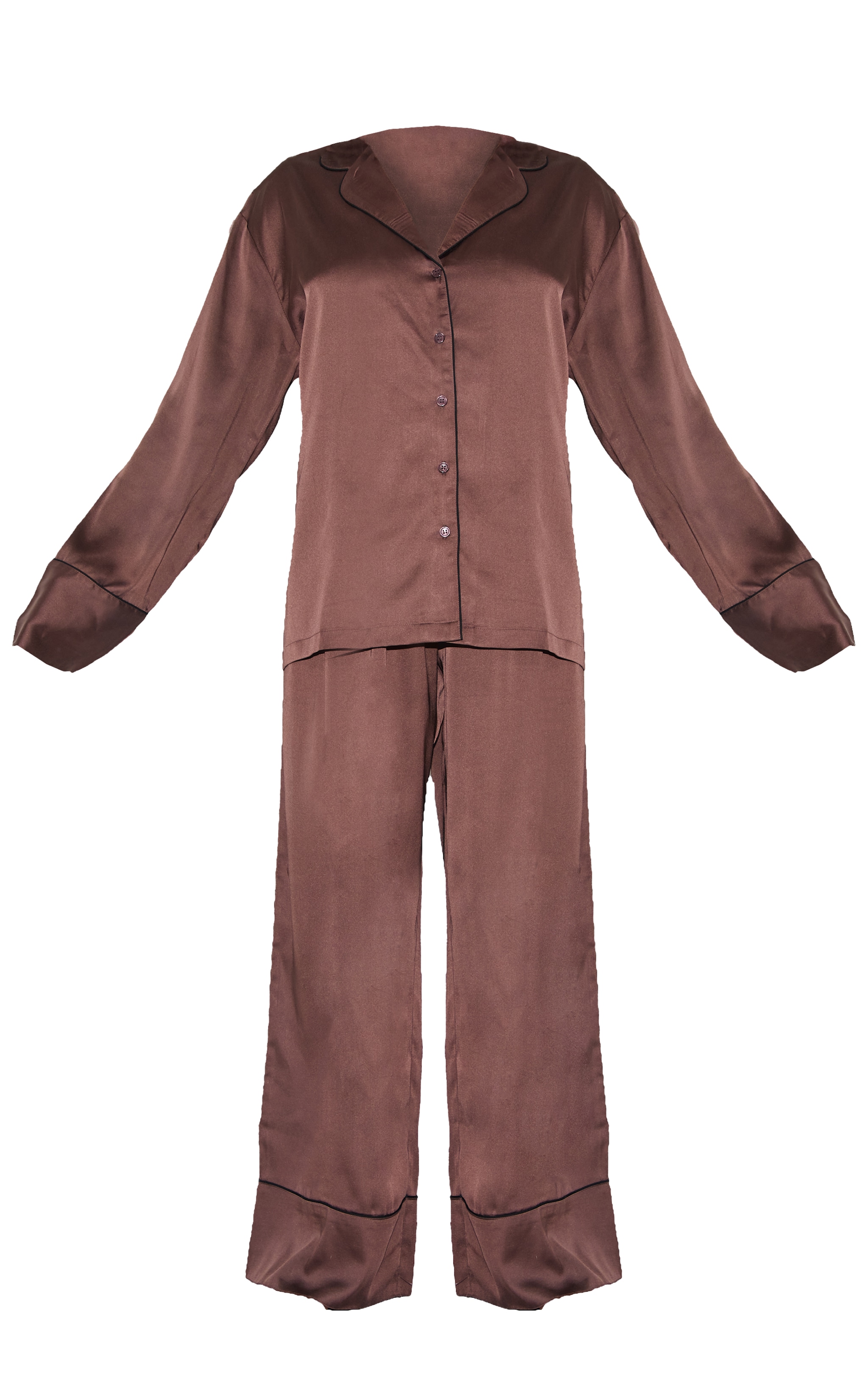Ensemble de pyjama long satiné chocolat à lisérés surjetés image 5