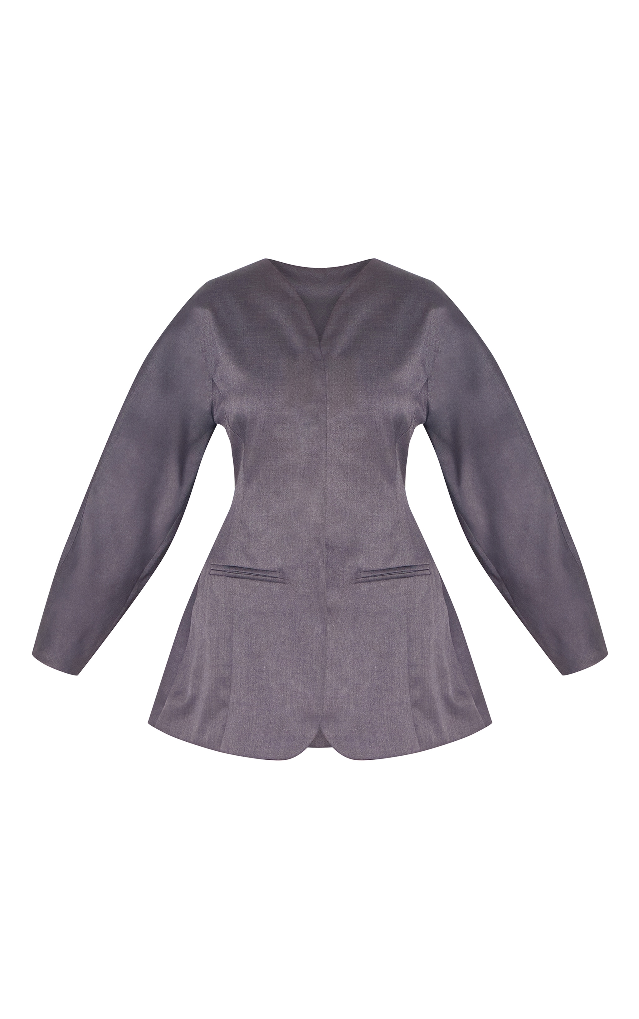 Robe blazer tissée gris anthracite sans col à manches bouffantes image 5