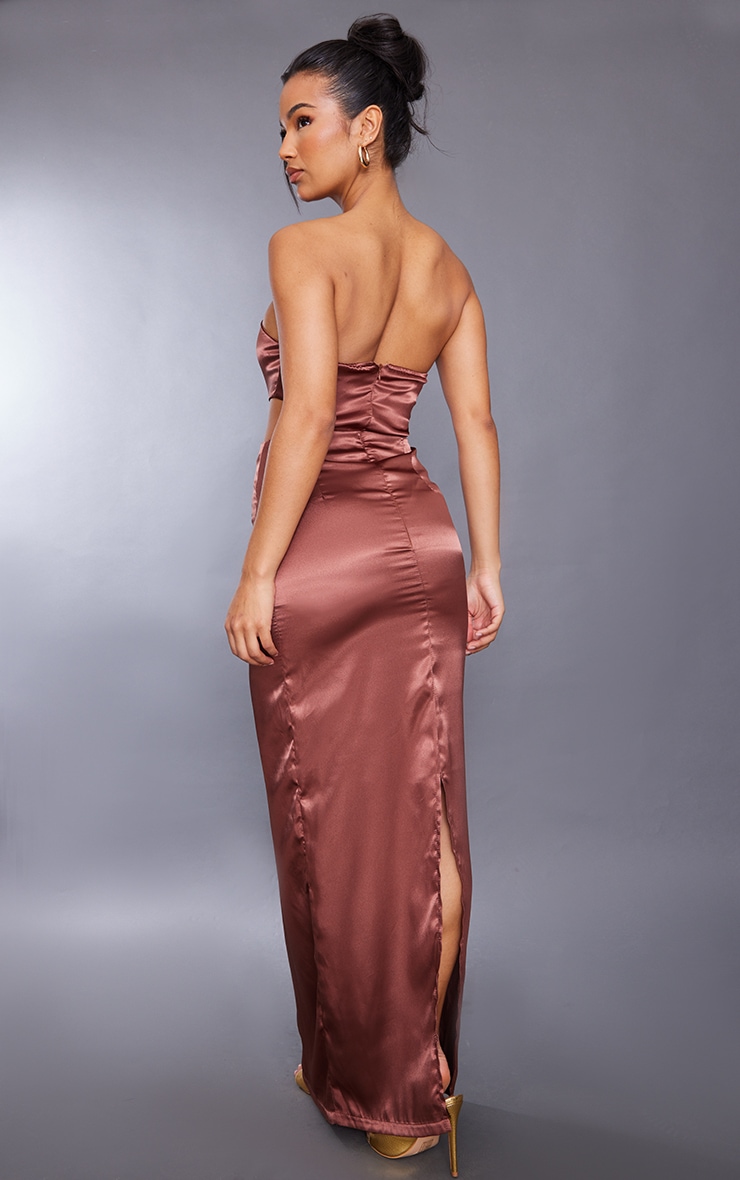 Chocolate Satin Cut Out Bandeau Maxi Dress image 2