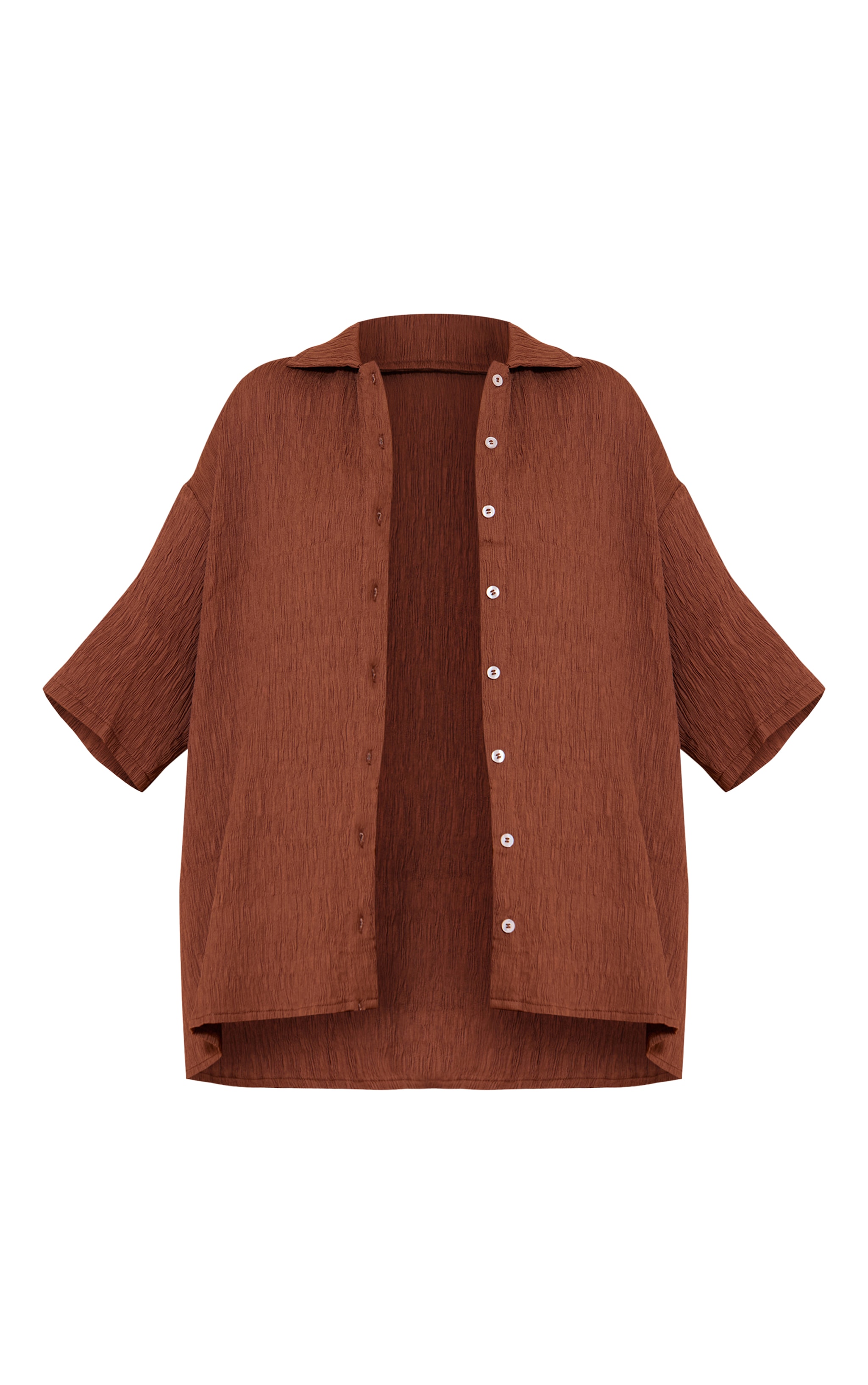 Dark Brown Textured Woven Oversized Short Sleeve Shirt image 5