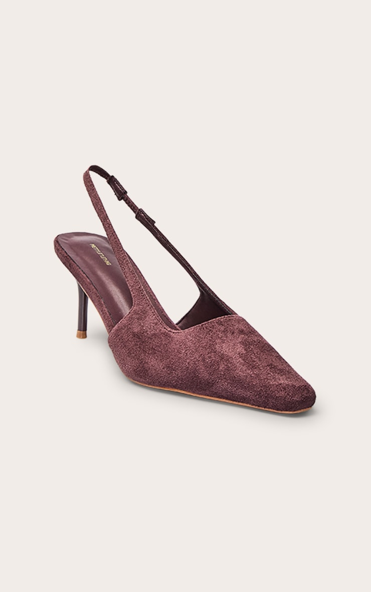 Escarpin Chocolat en suédine à bout ciselé et bride arrière. image 3