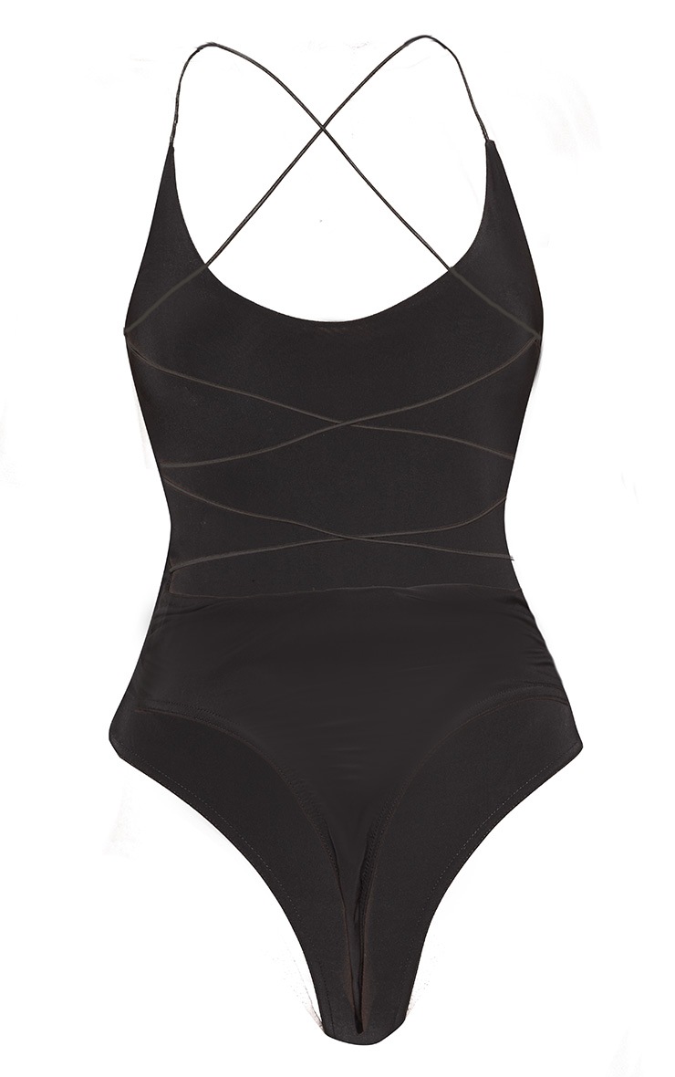 Black Slinky Spaghetti Strap Backless Bodysuit ...