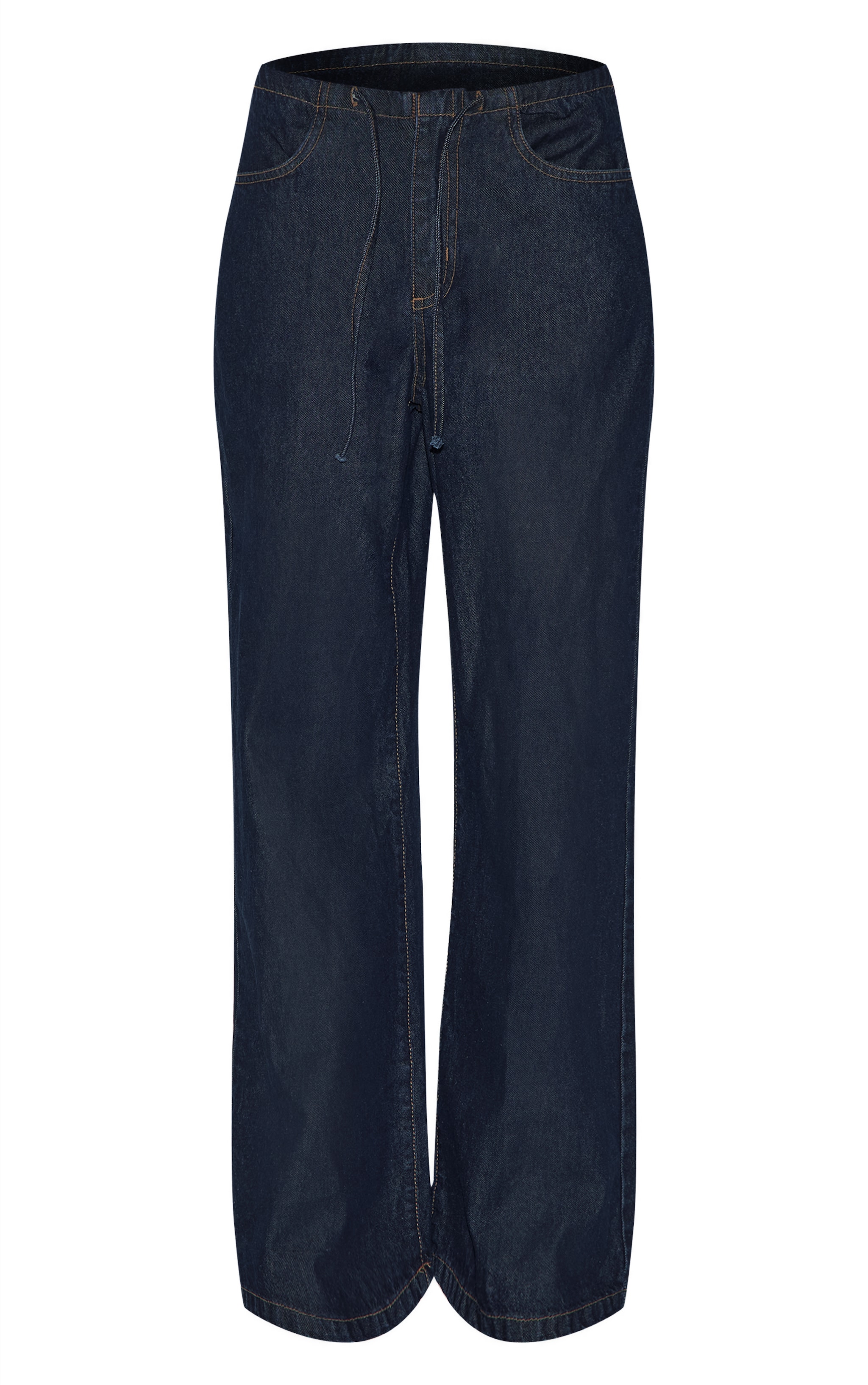 Dark Indigo Low Rise Tie Waistband Wide Leg Jeans image 6