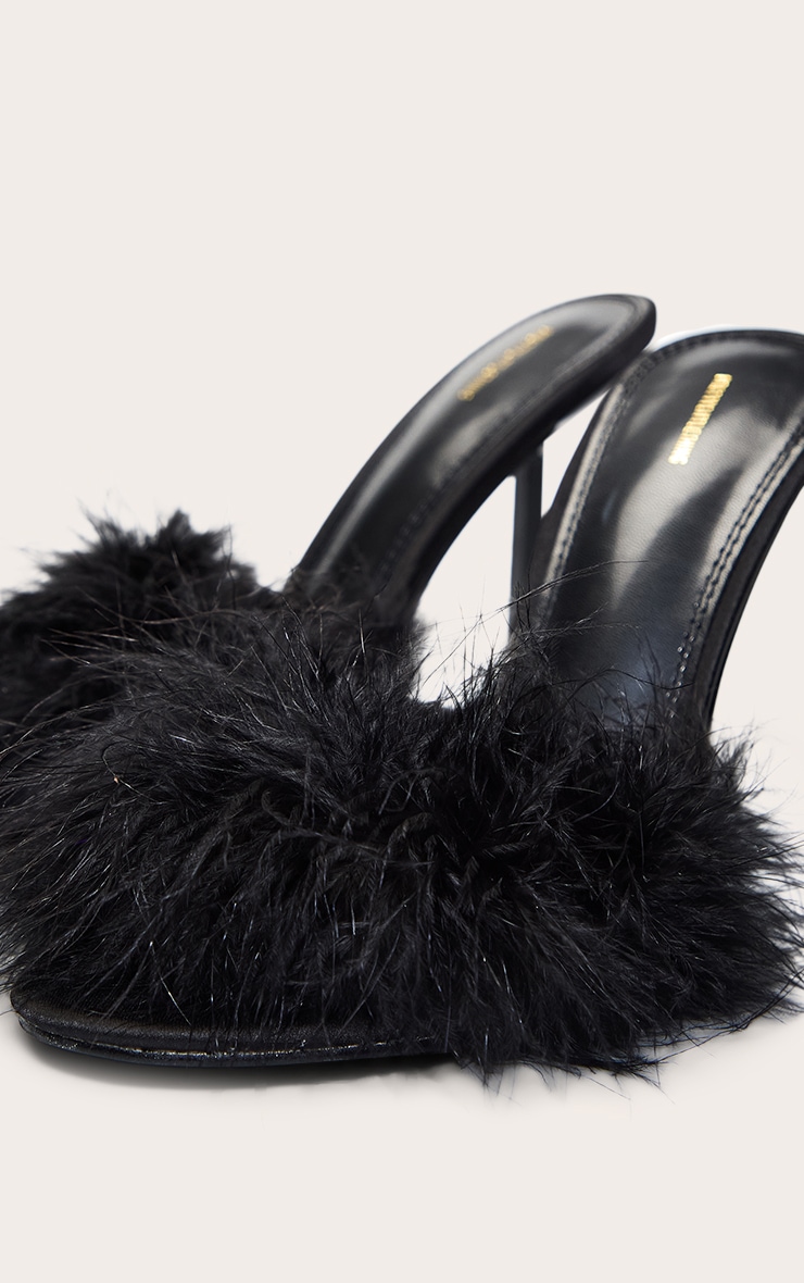 Mules noires à talon et plumes image 5
