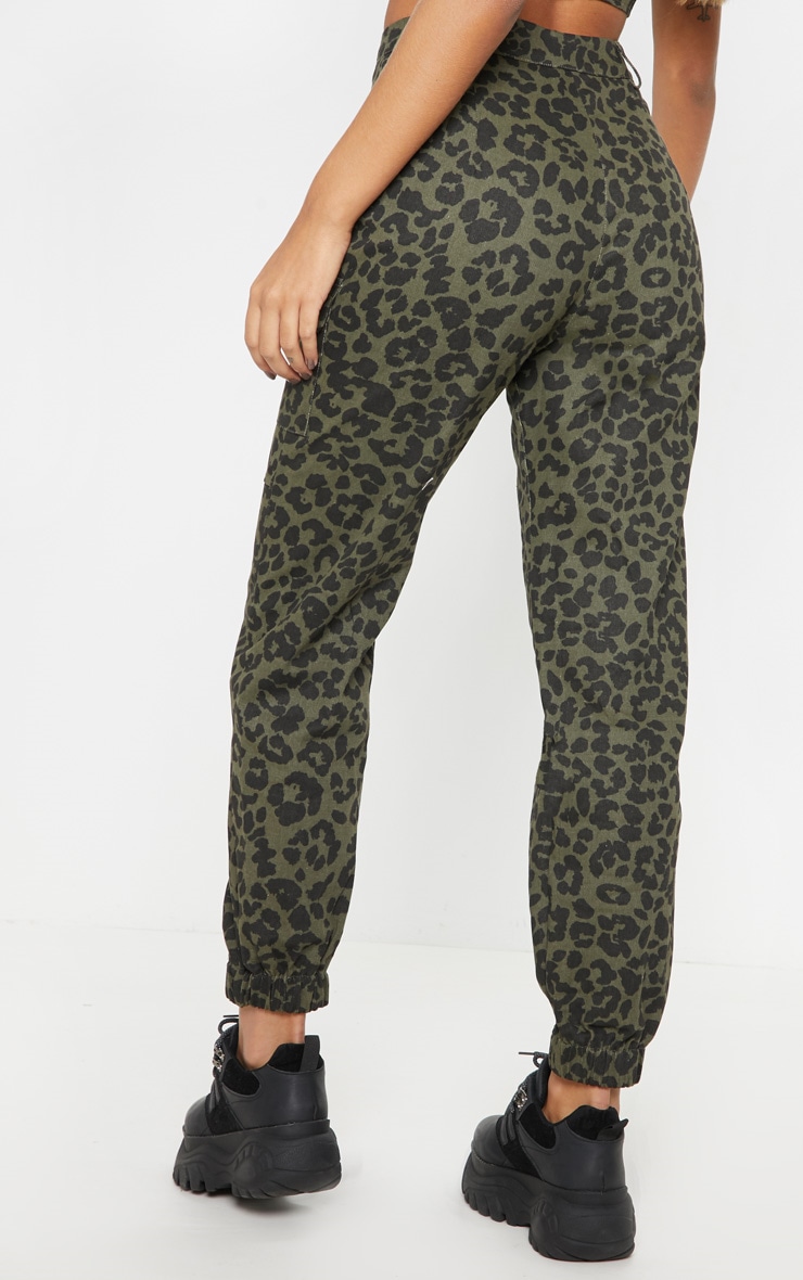 Khaki Leopard Print Trousers image 4