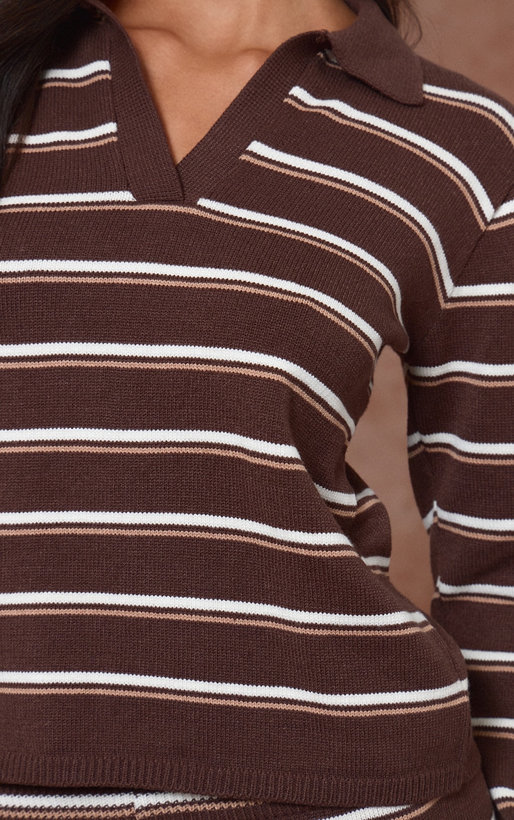 Chocolate Striped Rugby Knitted Top  image 4
