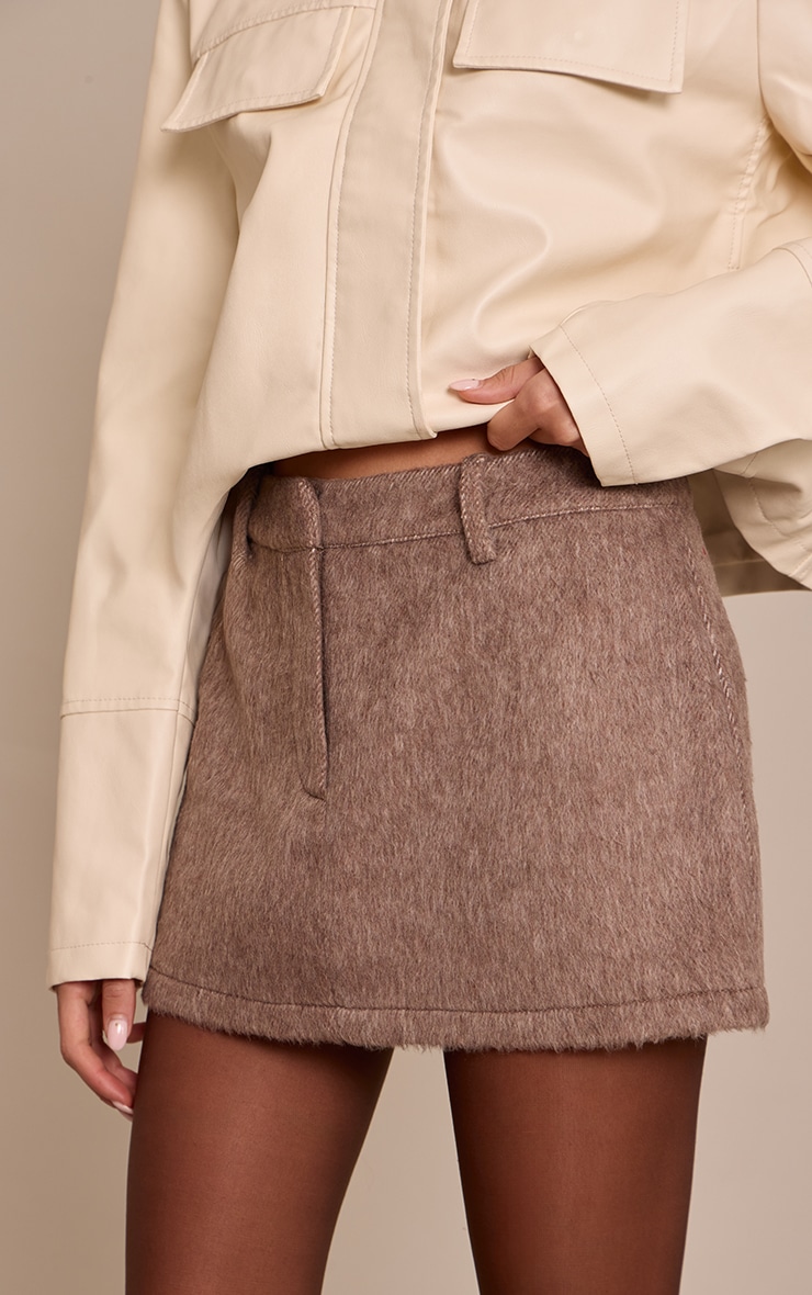 Chocolate Brushed Wool Mini Skirt image 5