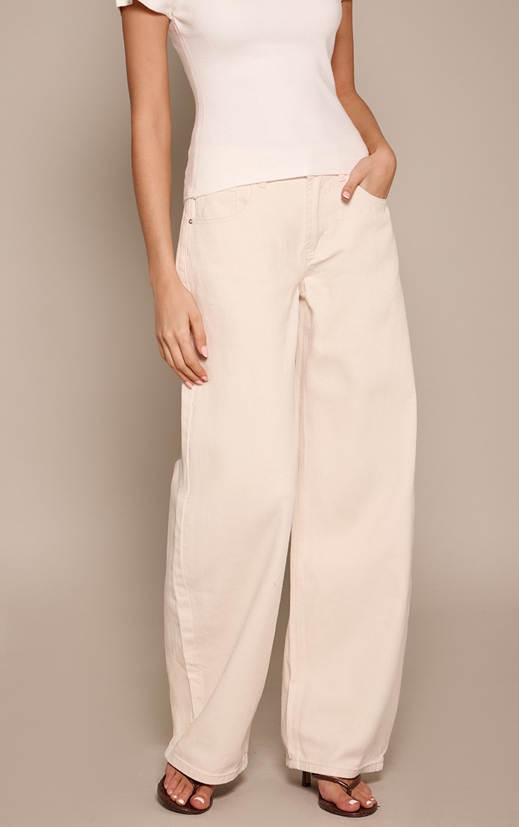Ecru Low Rise Barrel Jeans image 2