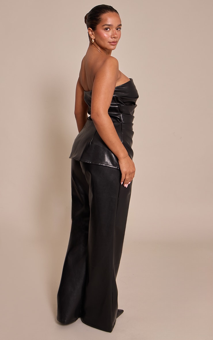 Shape Black Faux Leather Ruched Bandeau Wide Leg Jumpsuit image 2