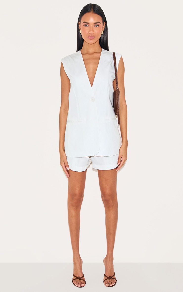 Cream Premium Tailored Woven Longline Vest image 3
