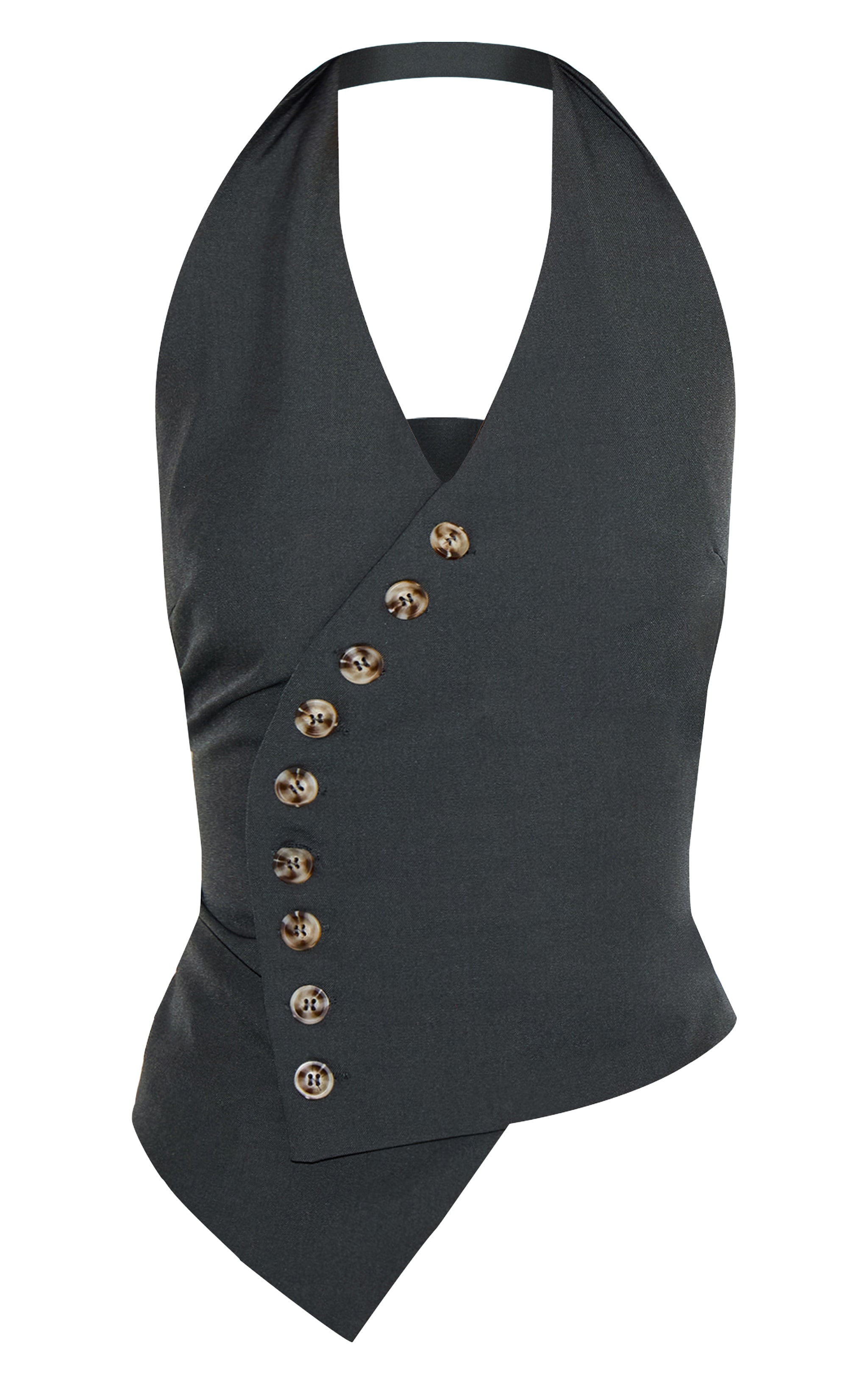 Charcoal Woven Button Detail Halterneck Waistcoat image 5