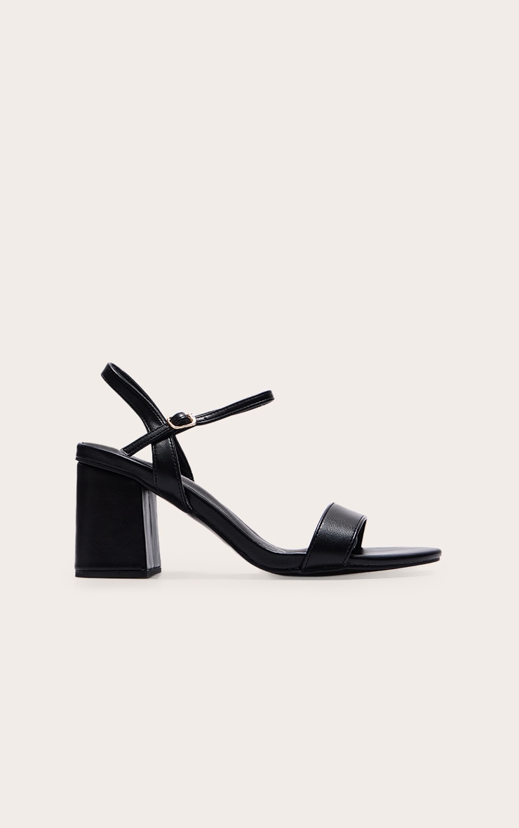 Black PU Basic Strap Detail Low Heeled Sandals image 1