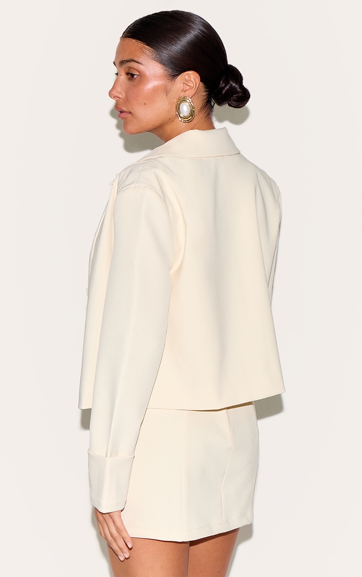 Blazer Court Crème à Col pour Femme de Petite Taille image 2