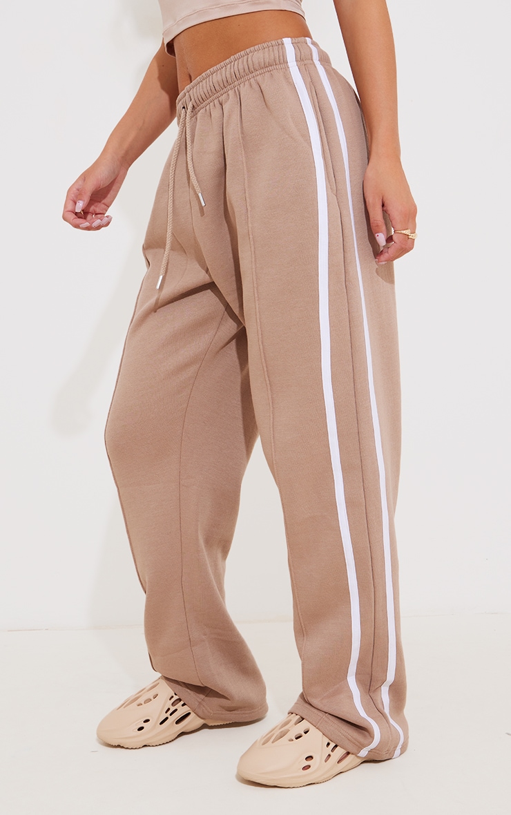Mocha Basic Double Side Stripe Straight Leg Joggers image 2