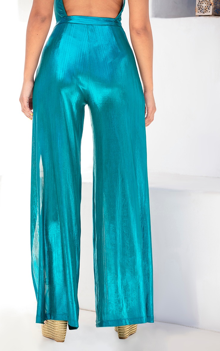 Pantalon de plage flare fendu bleu sarcelle métallisé image 4