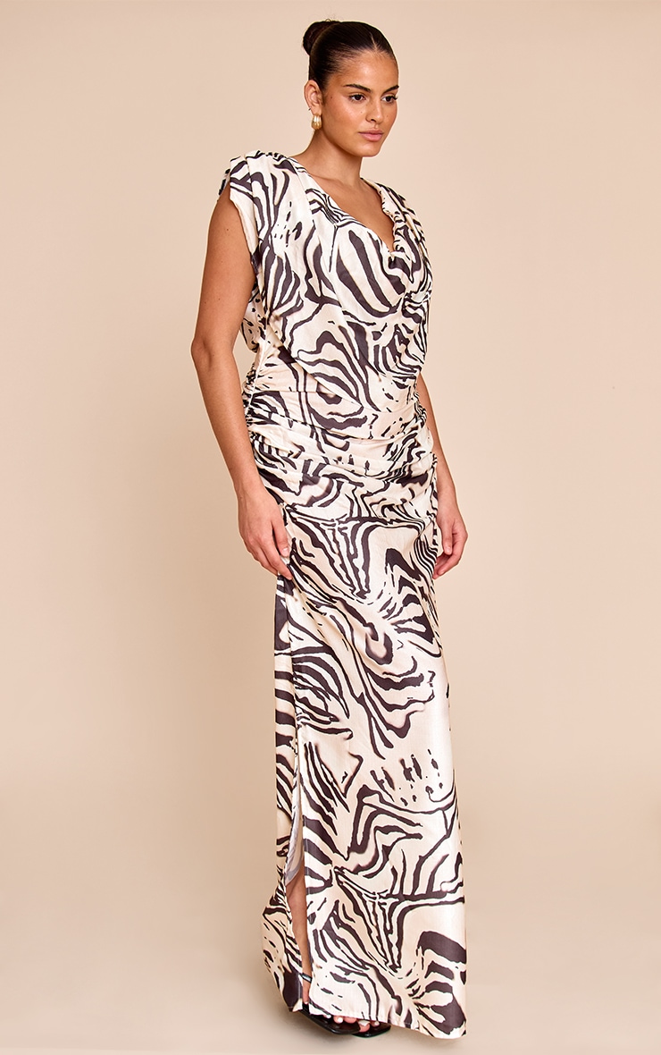 Plus Monochrome Printed Extreme Cowl Ruched Detail Maxi Dress image 1