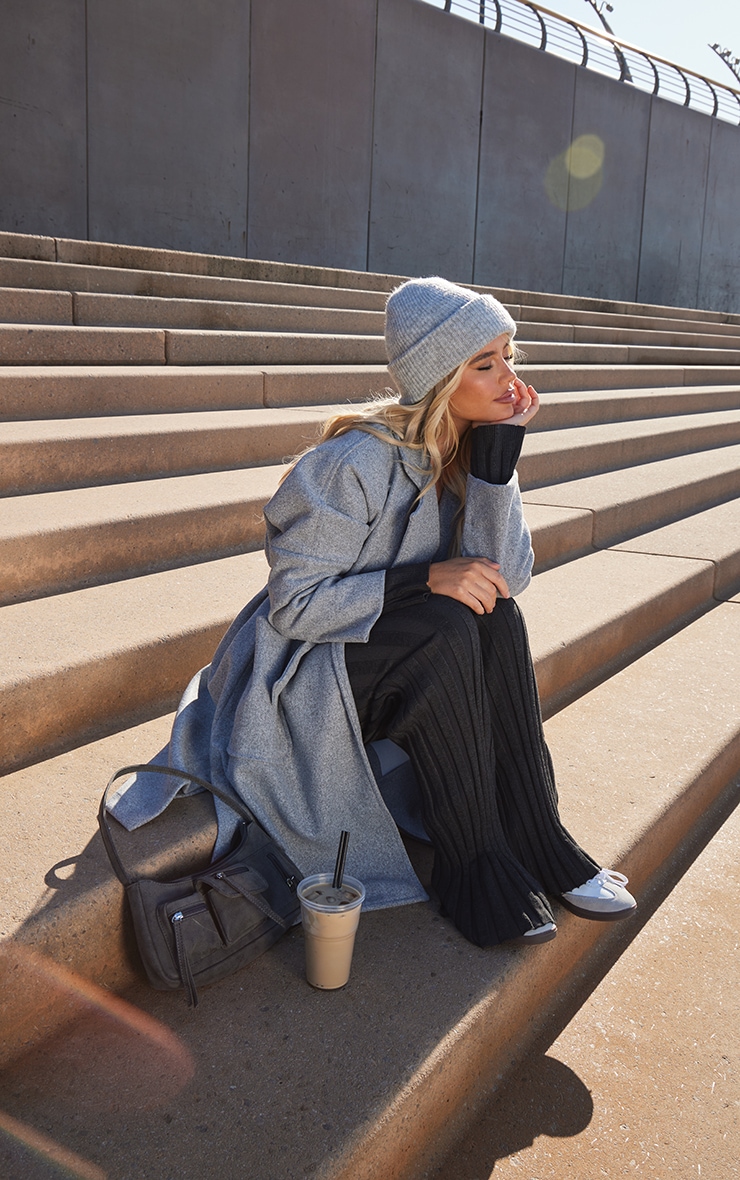 Light Grey Wool Look Oversized Coat image 4