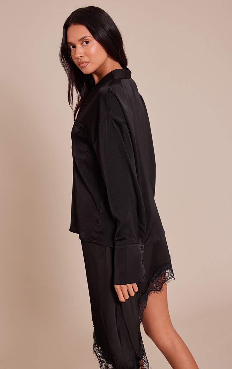Black Satin Long Sleeve Shirt image 2