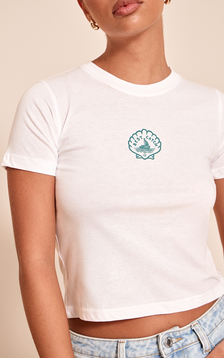 T-shirt court ajusté blanc à graphique coquillage image 4