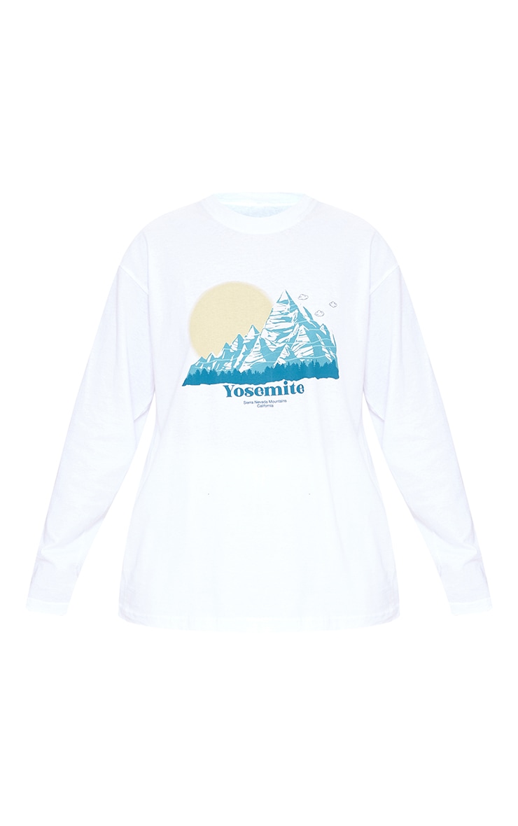 White Yosemite Printed Oversized Long Sleeve T Shirt image 5