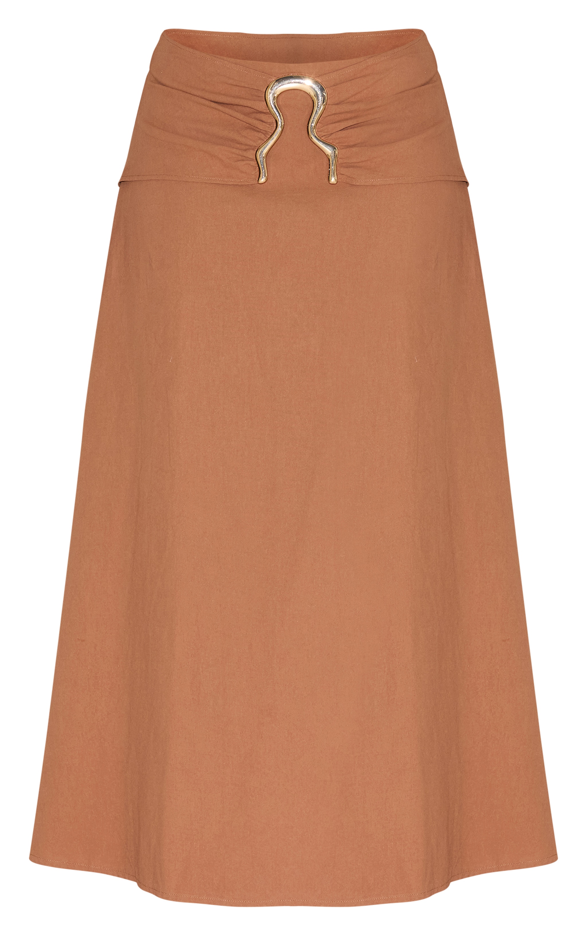 Shape Mocha Linen Look Fold Gold Wave Trim Maxi Skirt image 5