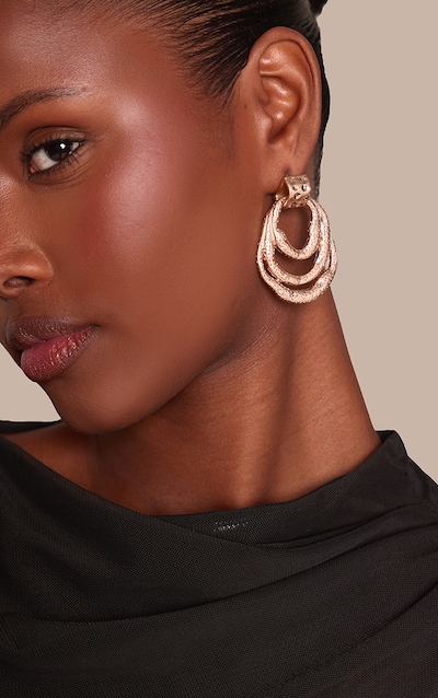 Gold Molten Hammered Abstract Draped Statement Earrings