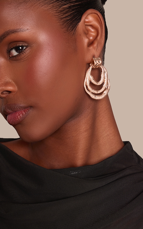 Gold Molten Hammered Abstract Draped Statement Earrings