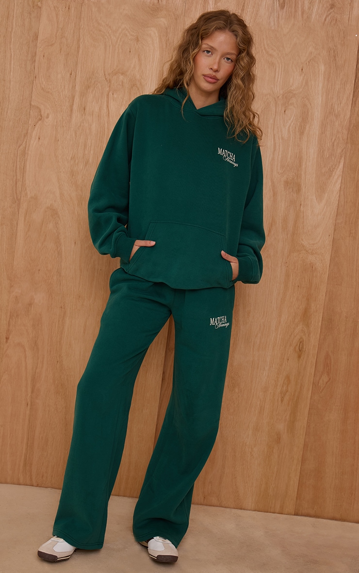 Hoodie pullover oversize en coton polaire vert imprimé "Matcha Mornings" image 3