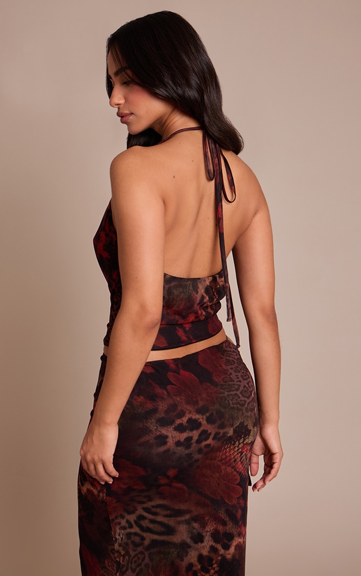 Petite Orange Printed Halterneck Cowl Top image 2